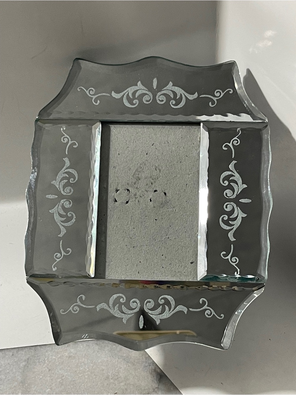 Vintage Venetian Etched Mirror Photo Frame Murano Style Unique Shape 4.5” Sq